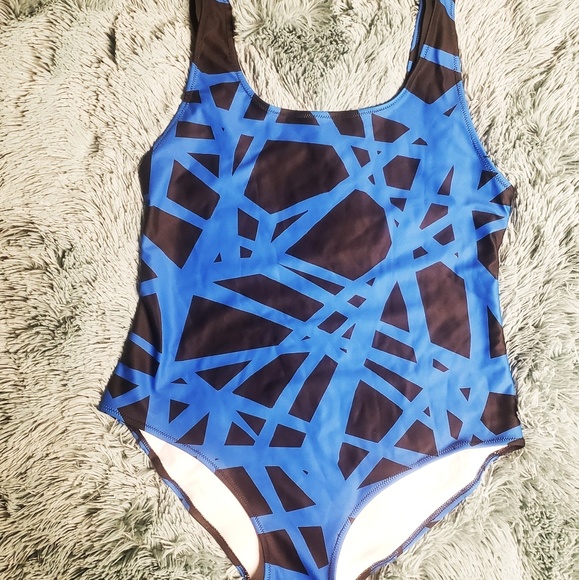 Blue and Black Lines Women's One Piece Swimsuit - Picture 5 of 6